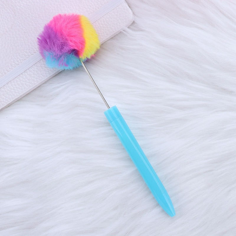 Wholesale New Style Fluffy Ball Beaded Pen Creative DIY Handmade Plastic Fluffy Ball Beaded Ballpoint Pen High Color Value Fluffy Pen Can be Wraped